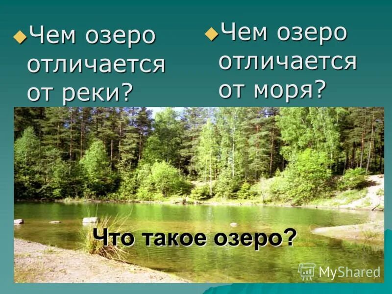 Различие водоемов. Отличие моря от озера. Чем отличается озеро от реки. Чем отличается река от Одера. Море от озера.