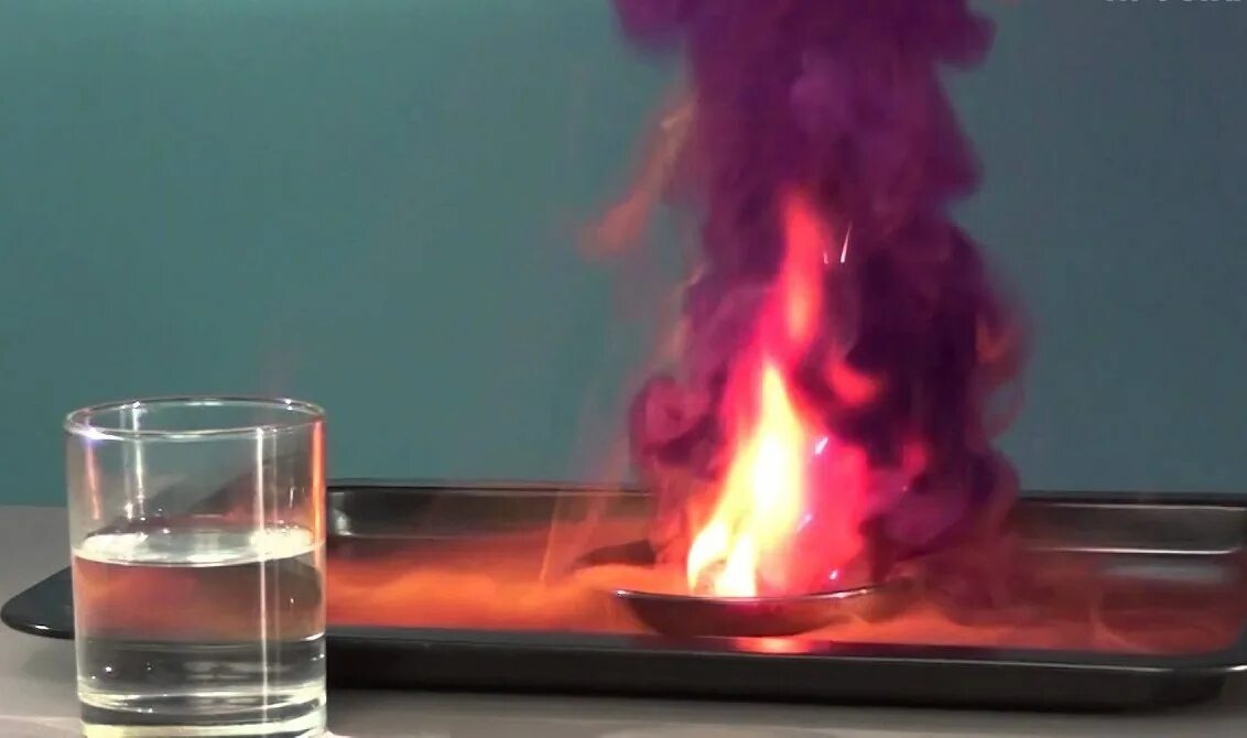 Сильное горение. Горение йодида калия. Химические опыты с огнем. Химические реакции в пламени.. Газообразный йод.