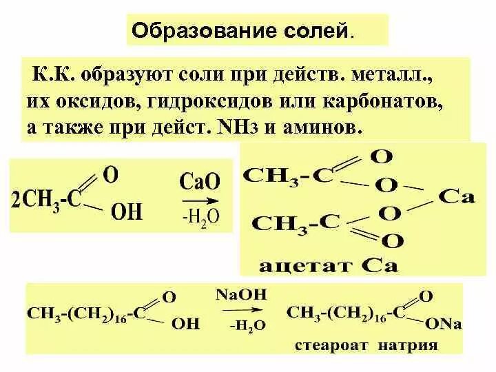 Образование соли карбоновой кислоты. Образование солей карбоновых кислот. Получение карбоновых кислот из солей. Карбоновая кислота и кальций.