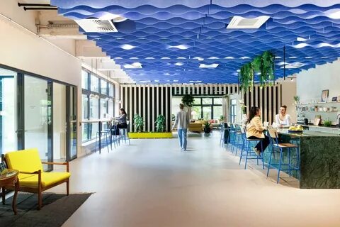 spacious bright open space with blue roof 