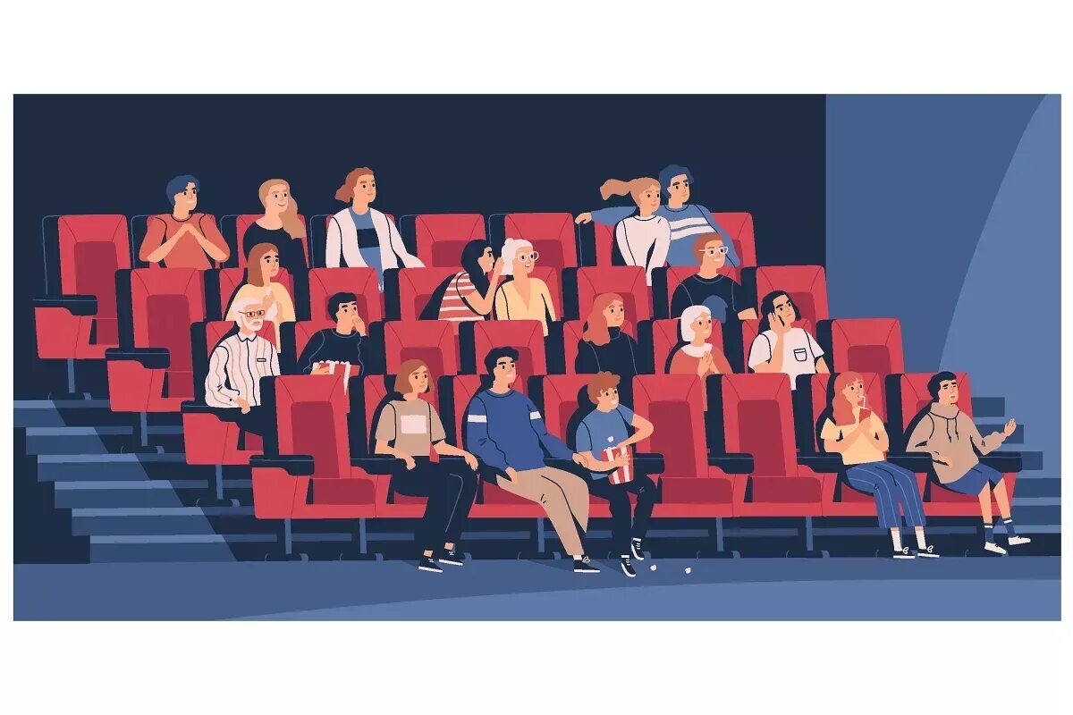 Кинозал с людьми. Изображение людей сидящих на театре. Кинотеатр рисунок. Зрители в зале. В первом ряду