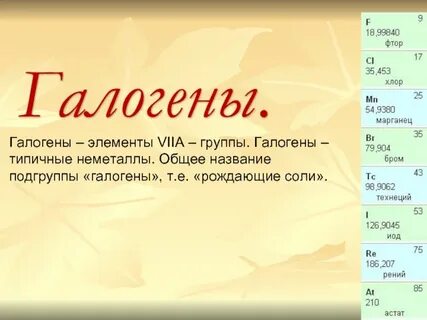 Галогенами называются элементы подгруппы