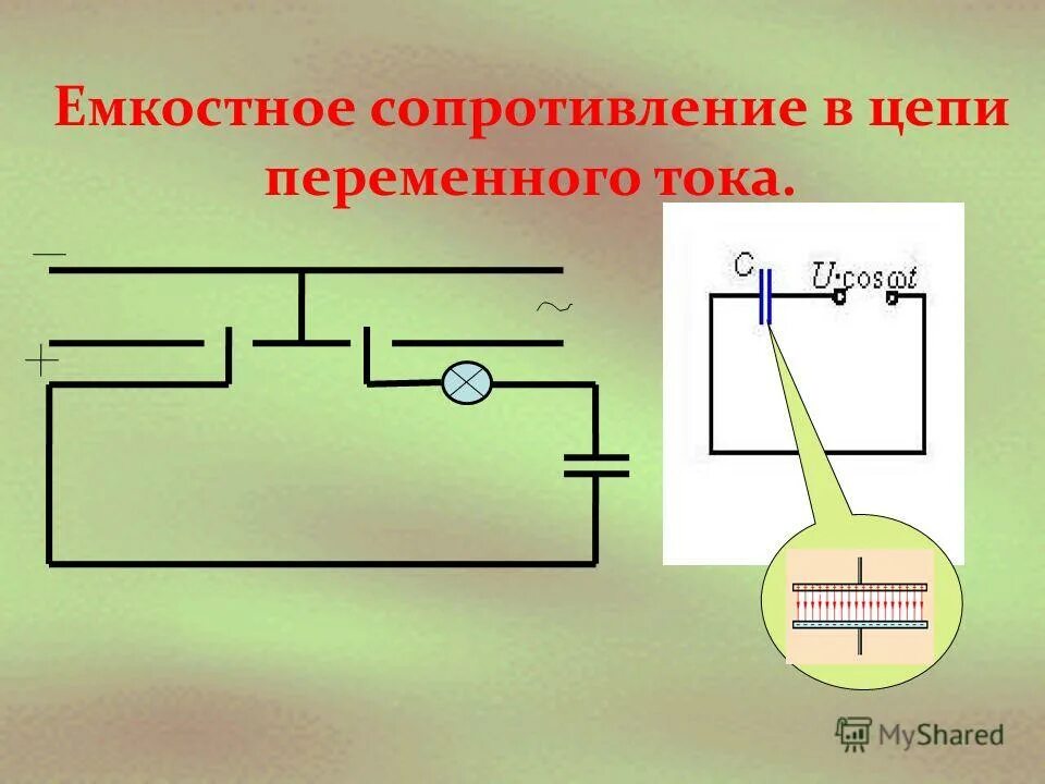 Какое сопротивление называется емкостным. Емкостное сопротивление переменного тока. Схема сопротивления переменного тока. Емкостное сопротивление схема. Схема цепи переменного тока.