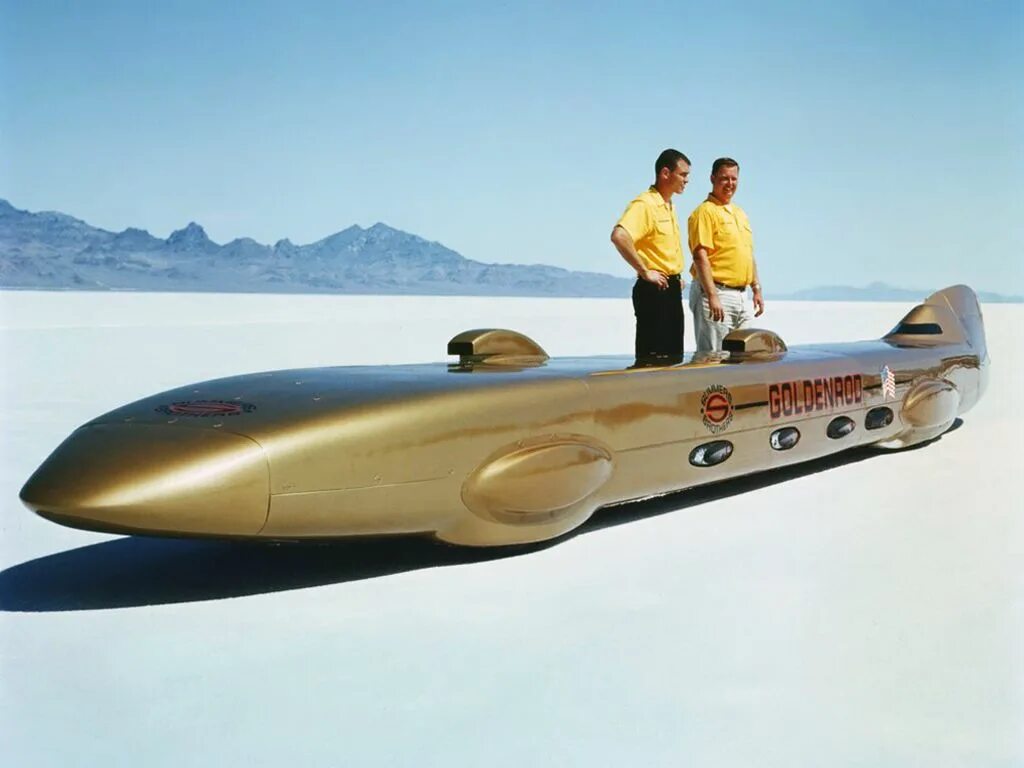 Summers brothers Goldenrod Bonneville Race car, 1965. Goldenrod Land Speed Race car. Автомобиль с реактивным двигателем. Рекорд скорости. Рекорд скорости на машине