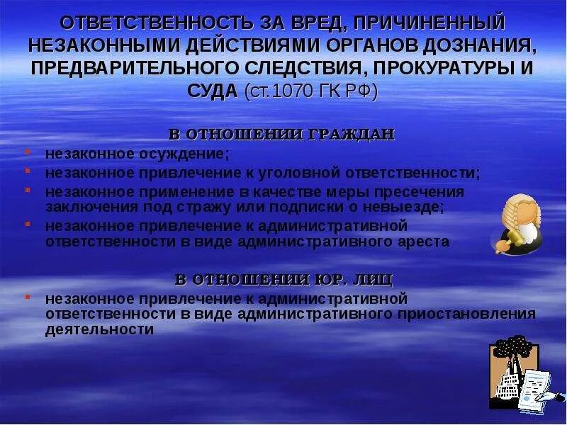 Возмещение причиненного вреда. Ответственность за вред причинённый государственными органами. Должностные лица органа дознания. Ответственность органов дознания.