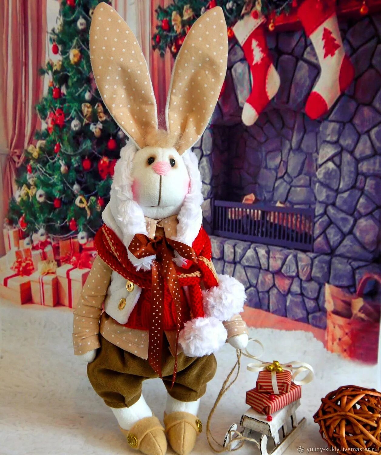 новогодняя поделка кролик. как сделать новогоднего зайчика. украшение новогоднего зайчика. новогодняя поделка заяц. как сделать новогоднего зайчика.