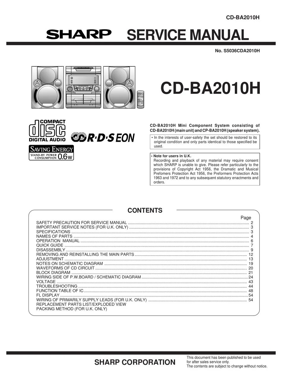 Cd ba. Sharp CD bp1500. Sharp CD-bp160w. Sharp CD-s3460h. Sharp St-d5 service manual.
