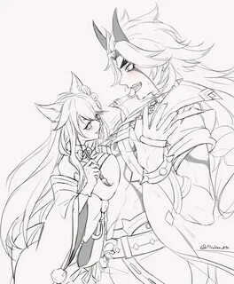 VMintty on Twitter: "Itto 👹 🔶 x Hina (fem Gorou)🐶 #Genshinimpactfan...