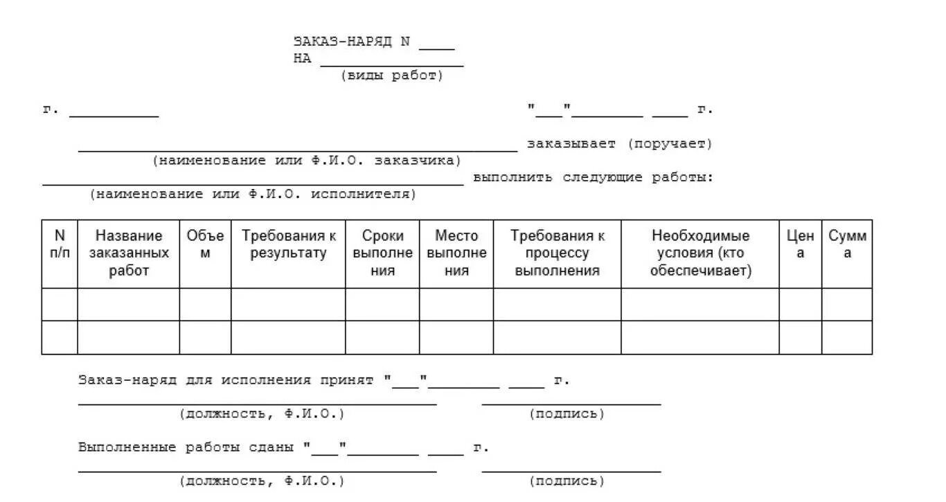 Форма заказ-наряда на выполнение работ. Образец Бланка наряда на выполнение работ. Заказ наряд строительство образец. Наряд-задание на работы бланк образец.