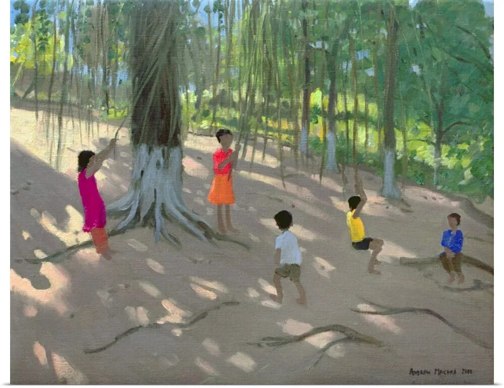 Andrew Macara. Эндрю Макара картины. Танцующие деревья картина. Пестрая толпа под деревьями живопись.