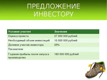 Предложение инвесторов в проект