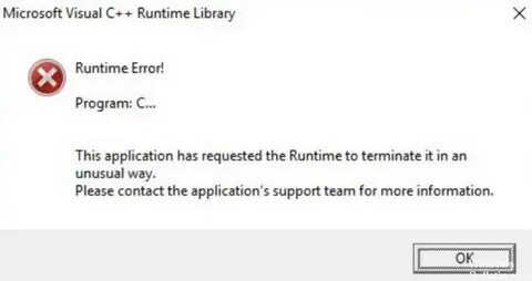 Visual c runtime library ошибка как исправить