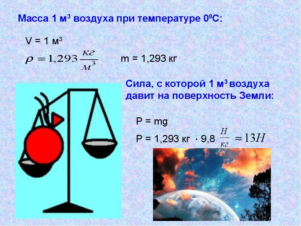 M воздуха равна кг