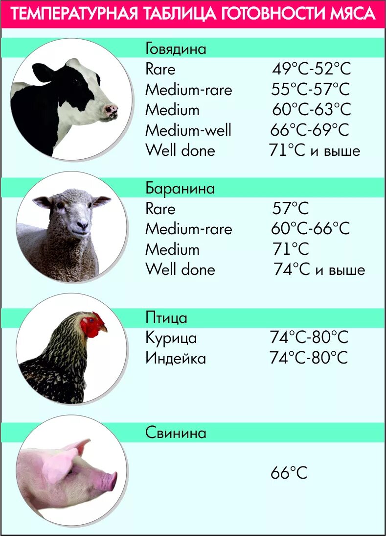 Температура внутри готового мяса