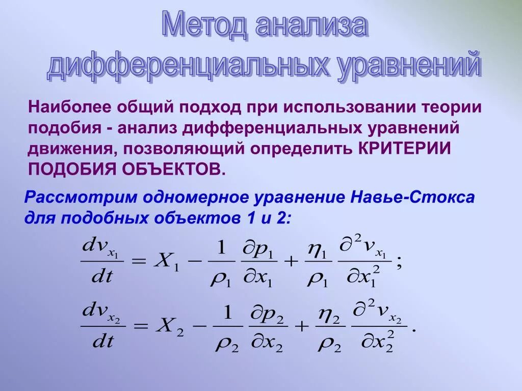 Дифференциальное уравнение движения Навье Стокса. Метод анализа уравнений. Система уравнений Навье Стокса. Одномерное уравнение Навье Стокса. Решение подобных уравнений