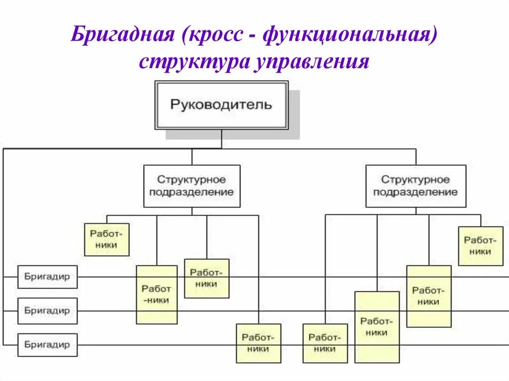 Какие подразделения есть в организации. Кросс функциональная организационная структура. Кросс-функциональная структура управления. Бригадная структура управления. Структура подразделения.