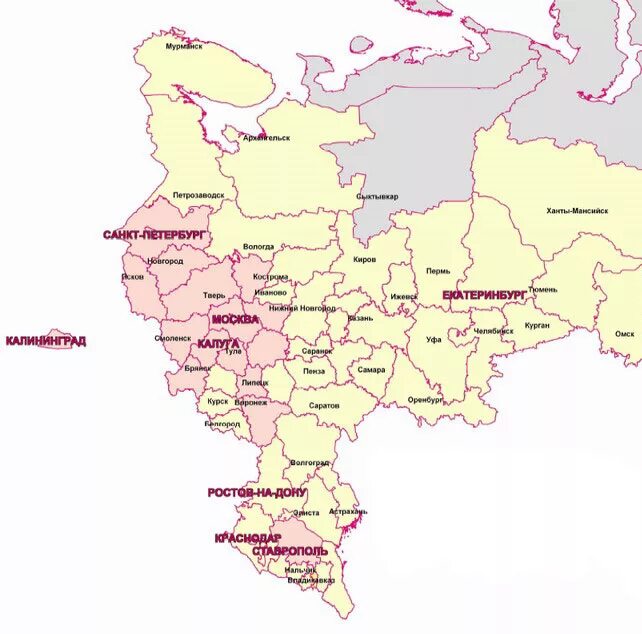 На карте изображена европейская часть россии. Карта РФ по субъектам европейская часть. Субъекты европейской части России на карте. Картаеврапейская часть России. Карта России с регионами европейская часть.