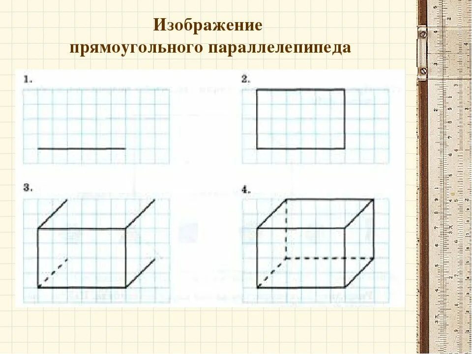 Прямоугольный рисунок. Прямоугольный параллелепипед рисунок. Как рисовать параллелепипед. Построение прямоугольного параллелепипеда. Параллелепипед рисунок карандашом.
