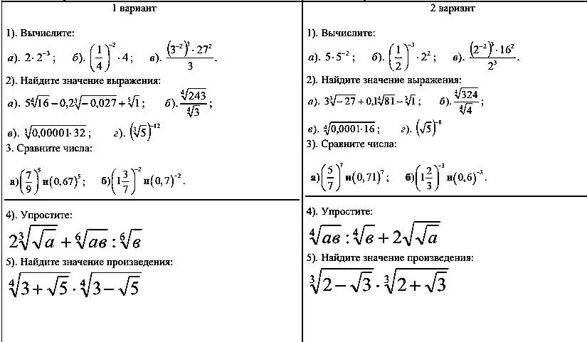 Работа по степеням 10 класс