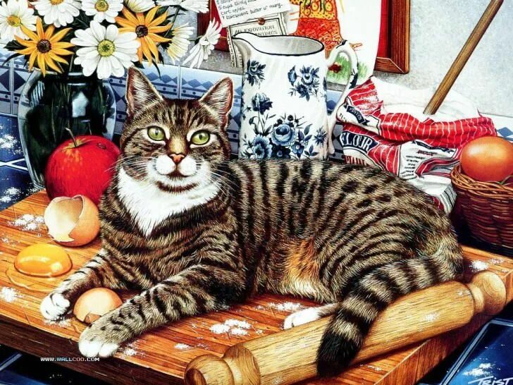 Коты Geoffrey Tristram. Джеффри Тристрам художник. Кот живопись. Кошки в живописи. Cat cook