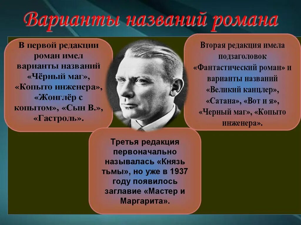 Варианты названия мастера и Маргариты. Мысль которая возникает первой называется