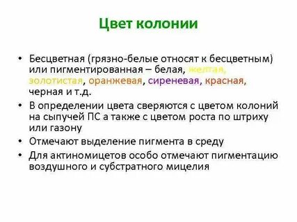 Цвета колоний