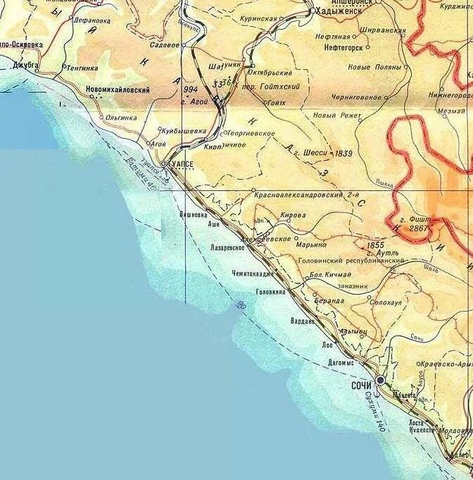 Карта побережья Сочи Туапсе Черноморского. Сочи Туапсе карта побережья черного моря. Карту черного моря от Туапсе до Сочи. Карта Черноморского побережья от Туапсе до Сочи.