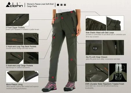 Clothin Women's Fleece-Lined Soft-Shell Cargo Pants.