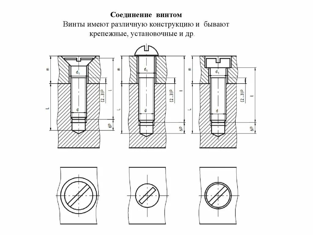 Винт м8 чертеж соединение. Резьбовое соединение винтом на чертеже. Полупотайной винт соединение чертеж. Отверстие под болт на чертеже.