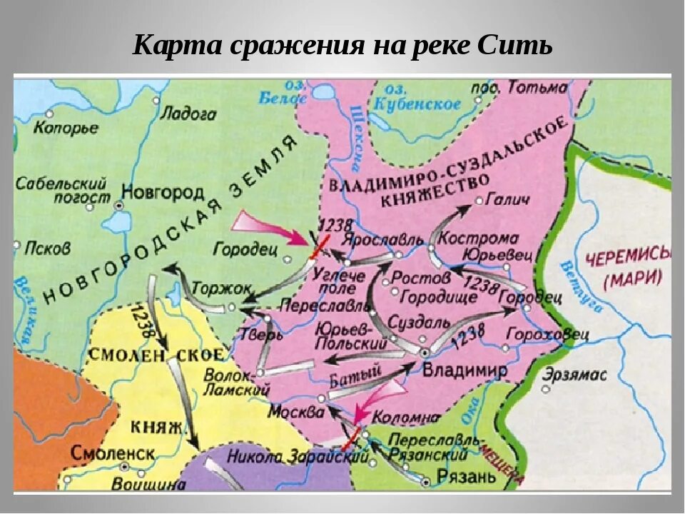 На реке сити русское войско разбило монголов. Битва на реке Сити 1238 карта. Битва на реке сить карта. Битва на реке Сити карта сражения. Битва на реке Сити на карте древней Руси.