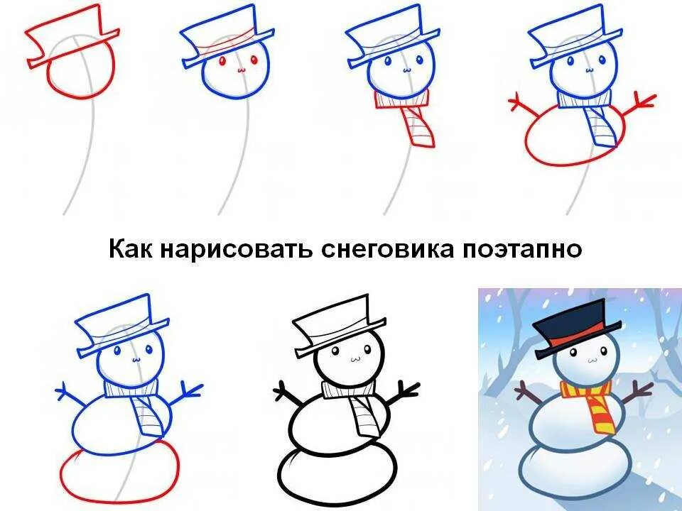 Как нарисовать снеговика легко