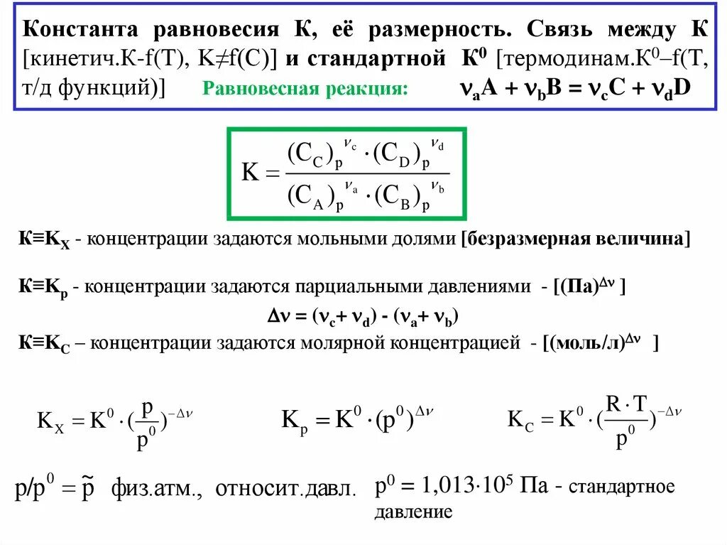 Запишите константу равновесия для реакций. Константа равновесия по мольным долям. связь констант равновесия. связь констант равновесия между собой. размерность константы равновесия.