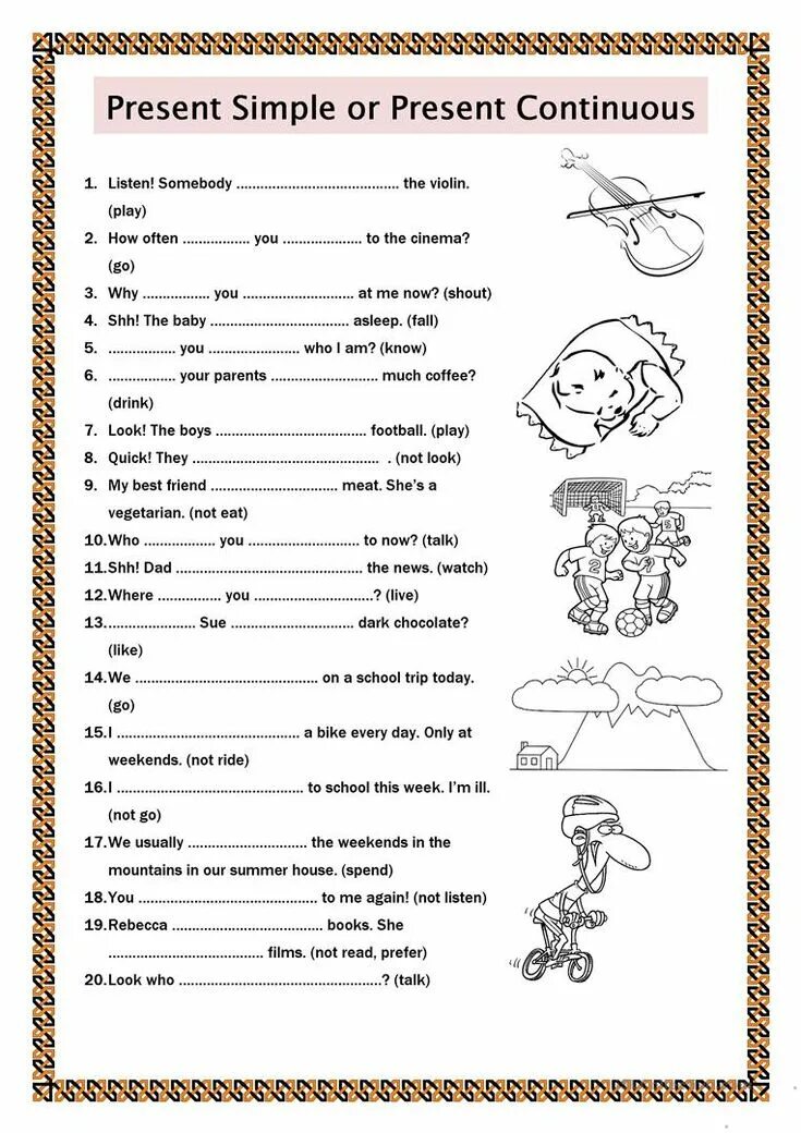 Present simple present Continuous упражнения Worksheets. Present simple Continuous упражнения Worksheet. Present simple vs present Continuous упражнения for Kids. Английский present simple Continuous Worksheets. Present simple vs present continuous ответы