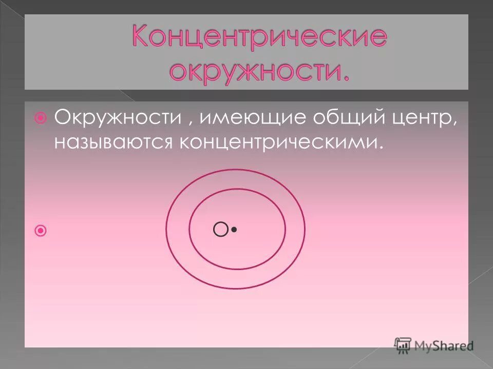 Концентрические окружности. Окружности с общим центром. Две концентрические окружности. Окружности с одним центром называются концентрическими.. Центр окружности называют