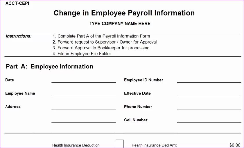 Form processing. Request for change. Employment information. Payroll шаблон на английском. List of changes form.