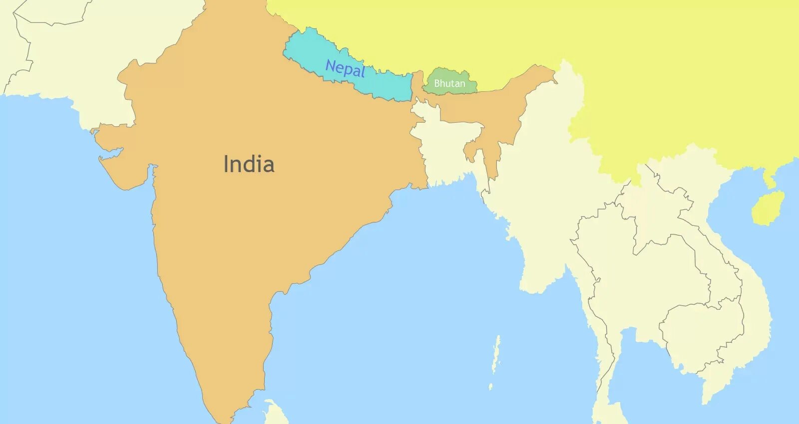 Индия непал бутан. Индия и Непал на карте. Бутан на карте.