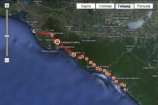 Новороссийск Туапсе путь. Дорога Анапа Туапсе карта.