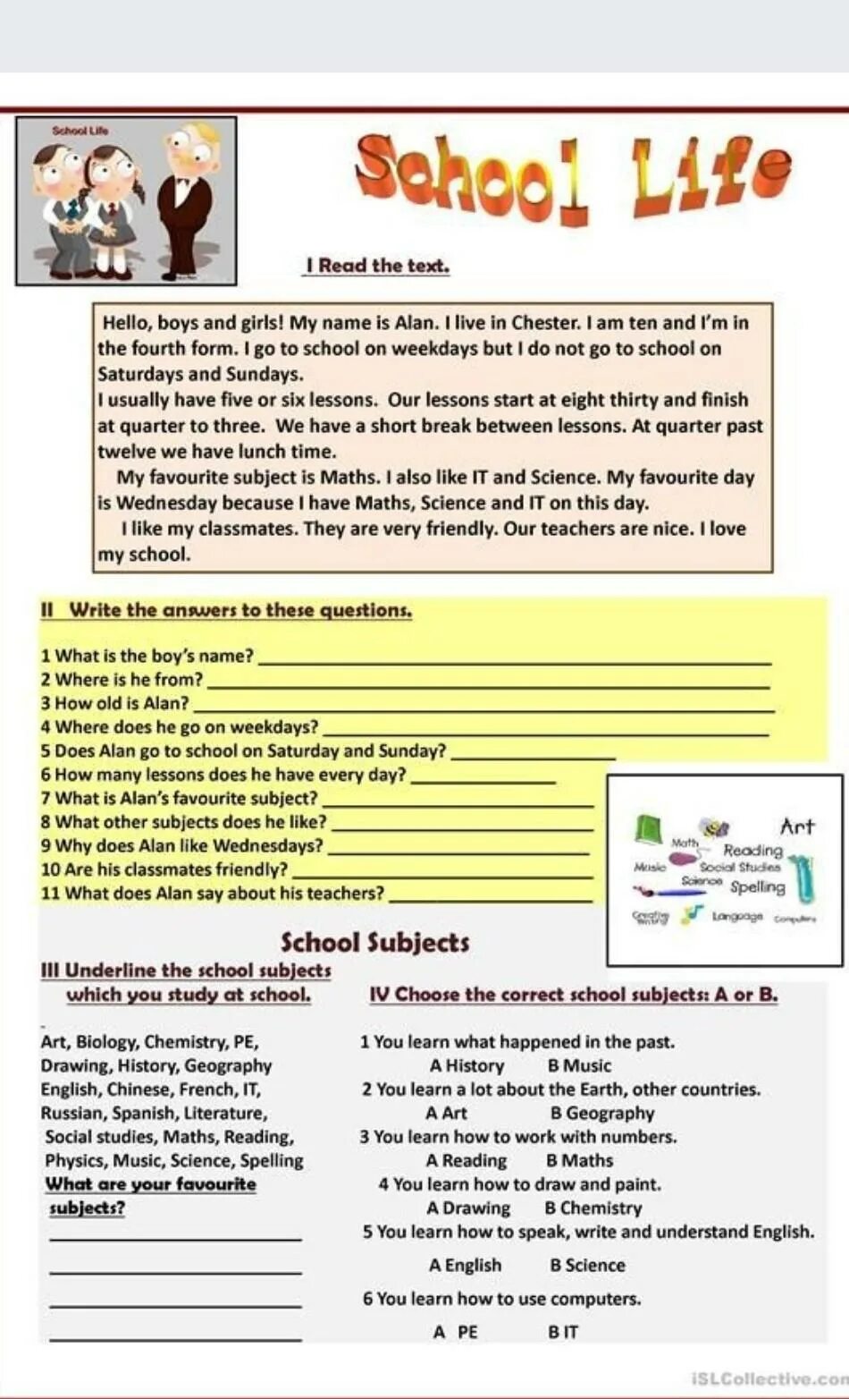 Worksheet школа текст. Текст School Life. School Day reading Comprehension 4 класс английский. My School Day 5 класс Worksheets.