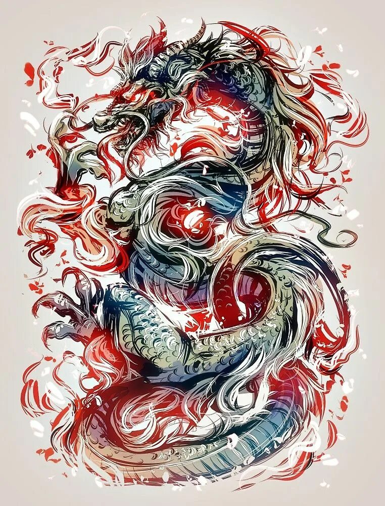 дракон тату эскиз цветной