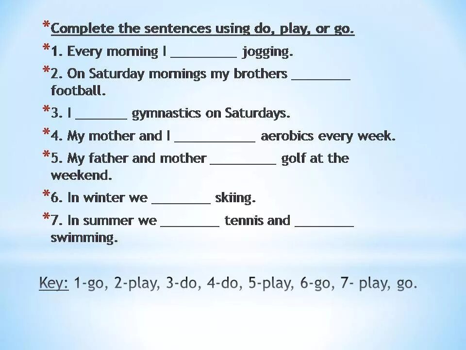 Go play do use. Задание на go do play. do play go с видами спорта упражнения. do play go с видами спорта exercises. sport упражнения по английскому.