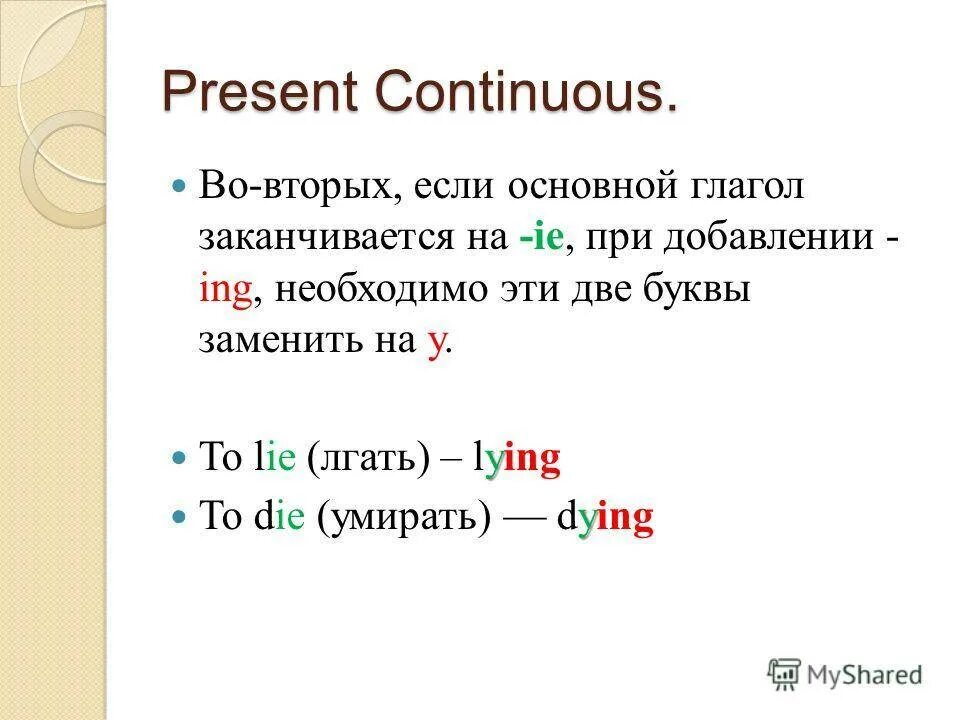 Глагол Lie с окончанием ing в английском. Правописание глаголов в present Continuous. Present Continuous окончания глаголов. Окончание ing в present Continuous.