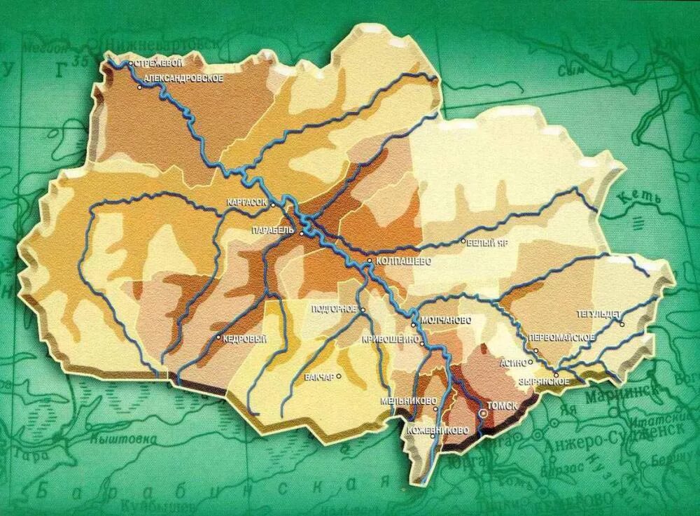 Томская область города карта. Территория Томской области. Рельеф Томской области. Карта рек Томской области. Рельефная карта Томской области.