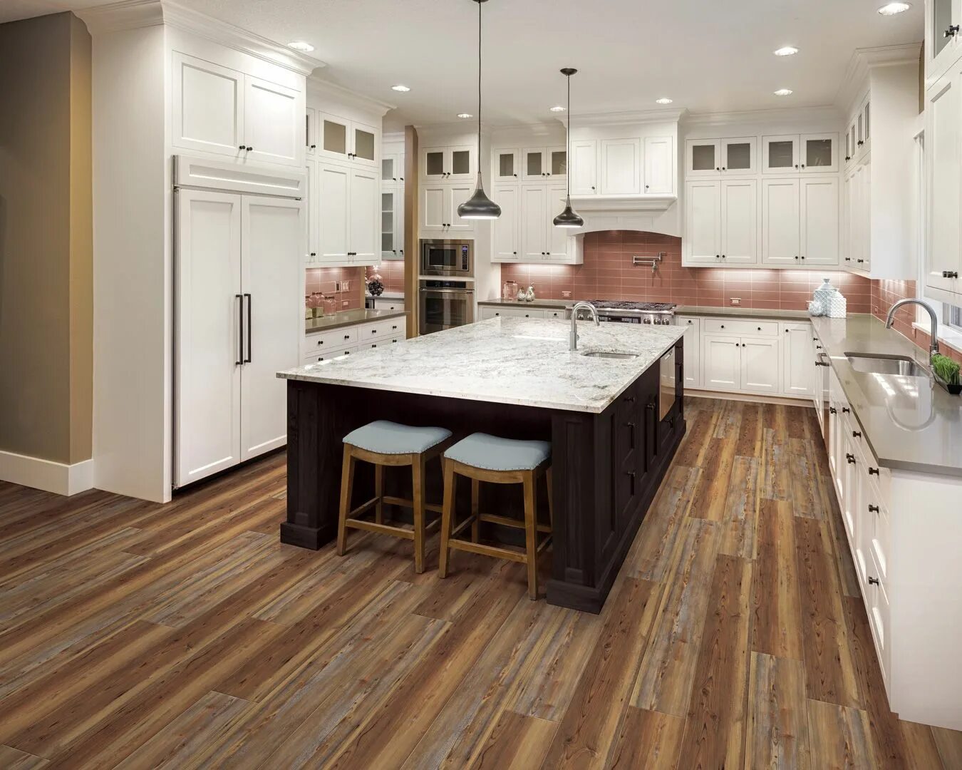 Кухня с темными полами. Деревянный пол на кухне. Кухня с темным полом. Кухни в стиле минимализм. Ламинат в интерьере кухни.