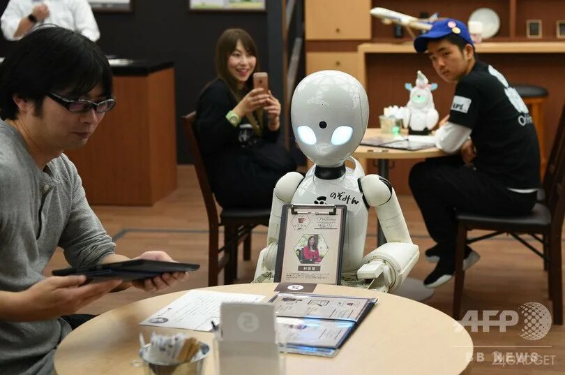 Роботы официанты в Японии. Кафе с роботами в Японии. Японский робот официант. Робототехника в Японии кафе.
