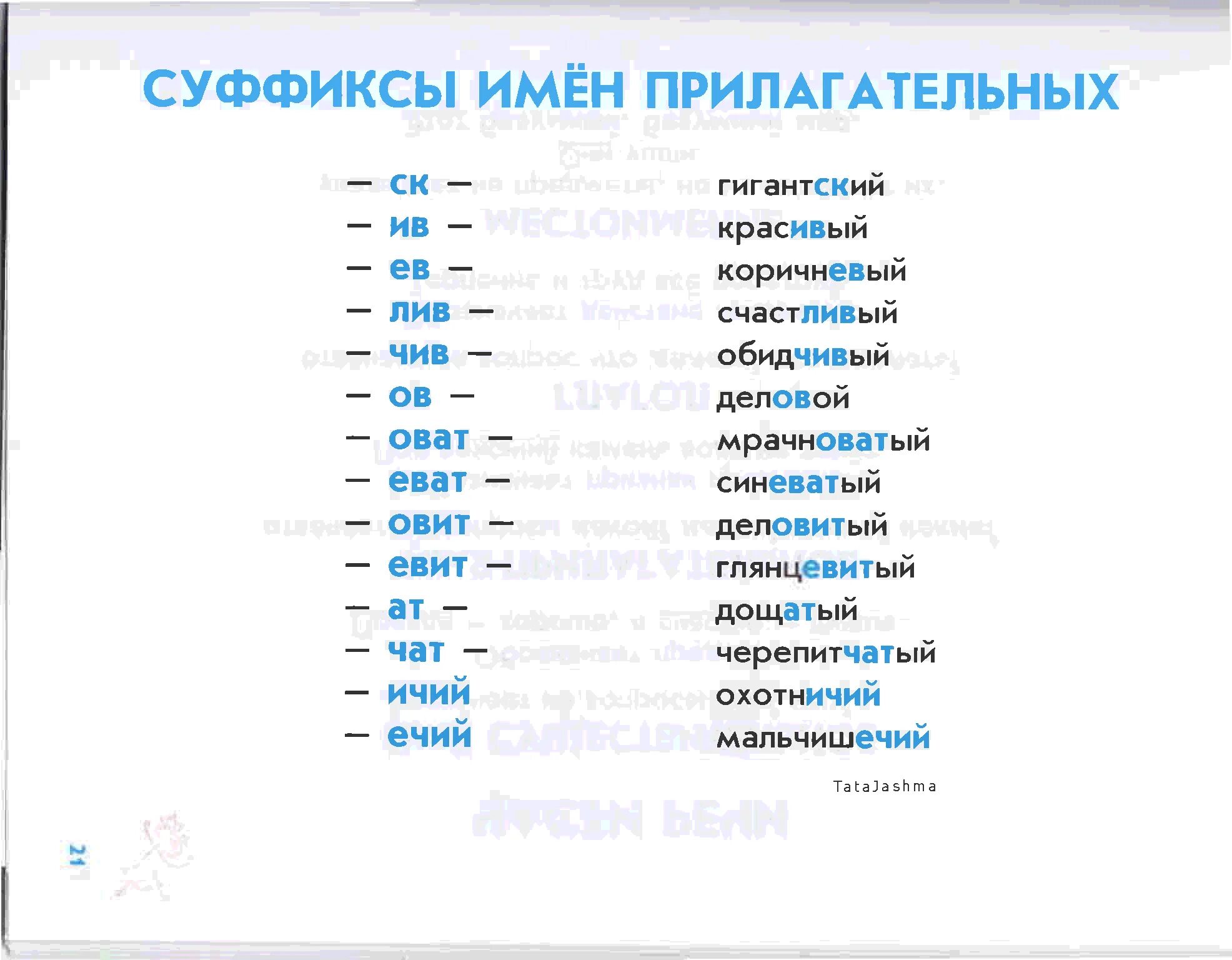 Суффиксы прилагательных в русском языке таблица. Все суффиксы прилагательных в русском языке. Суффиксы прилагательного в русском языке. Суффиксы имен прилагательных. Тесты русский язык 6 класс прилагательное