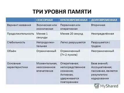 3 уровня памяти
