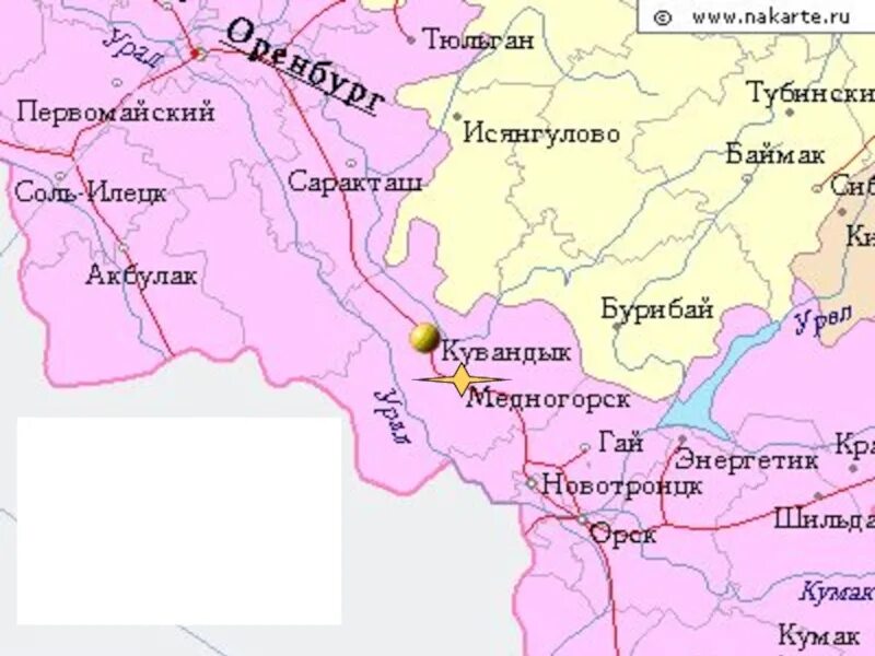 Кувандык Оренбургская область на карте. Оренбург Кувандык карта. Новотроицк карта реки.