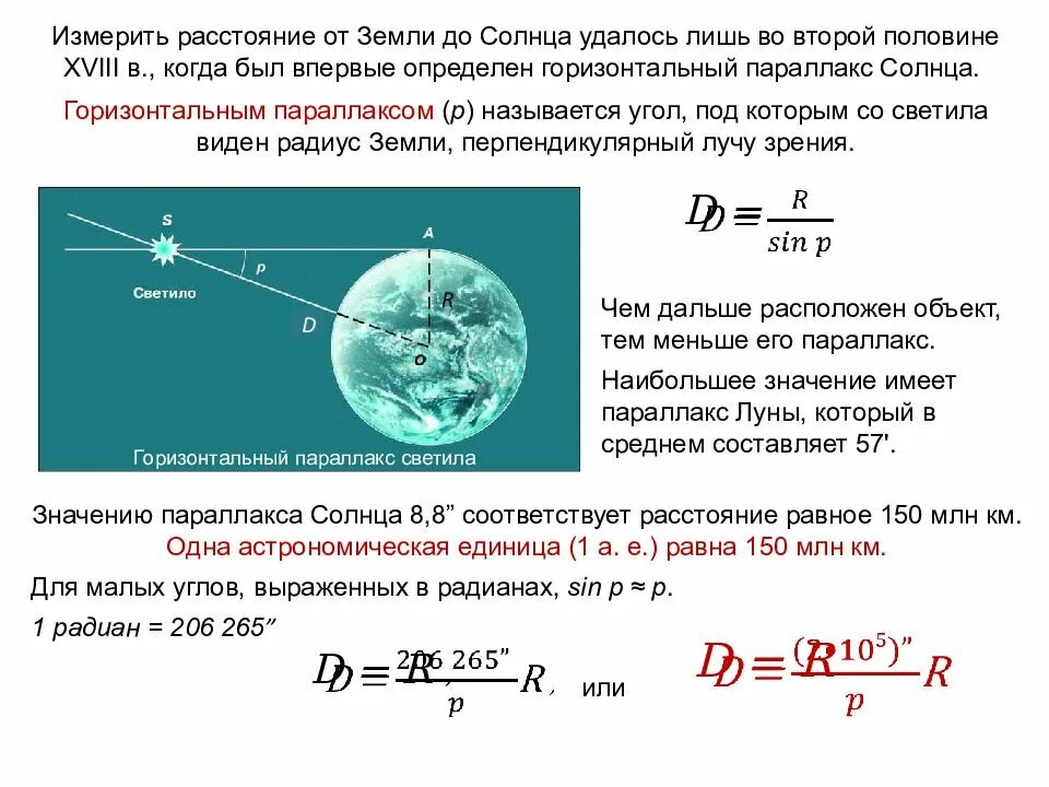 Определение размеров земли. Горизонтальный параллакс солнца. как измерить расстояние до солнца. как измерили расстояние от земли до солнца. формулы для определения радиуса небесного тела.