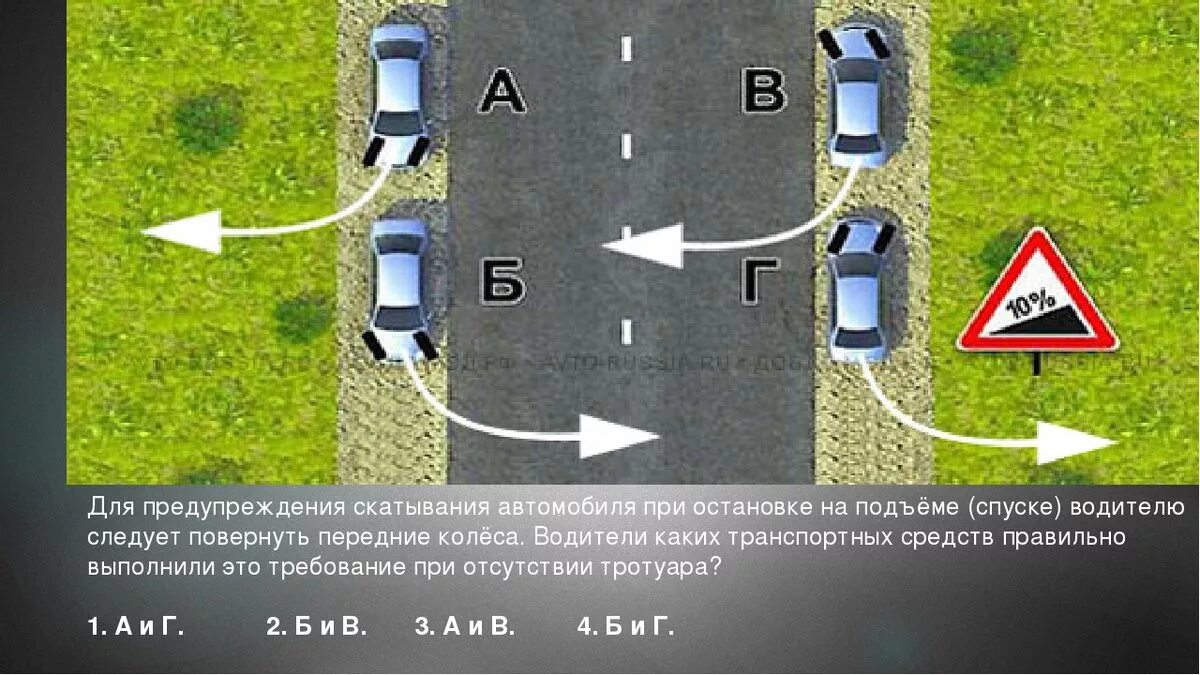 Остановка автомобиля на спуске и подъеме. Для предупреждения скатывания автомобиля. Для предупреждения скатывания автомобиля при остановке. При остановке на подъеме