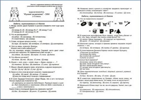 Русский медвежонок 2020 2-3 классы задания и ответы. 